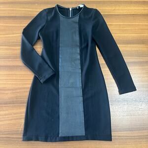 IRO black long sleeve faux leather trim mini dress, luxury, edgy, Euro 38, US‎ 6